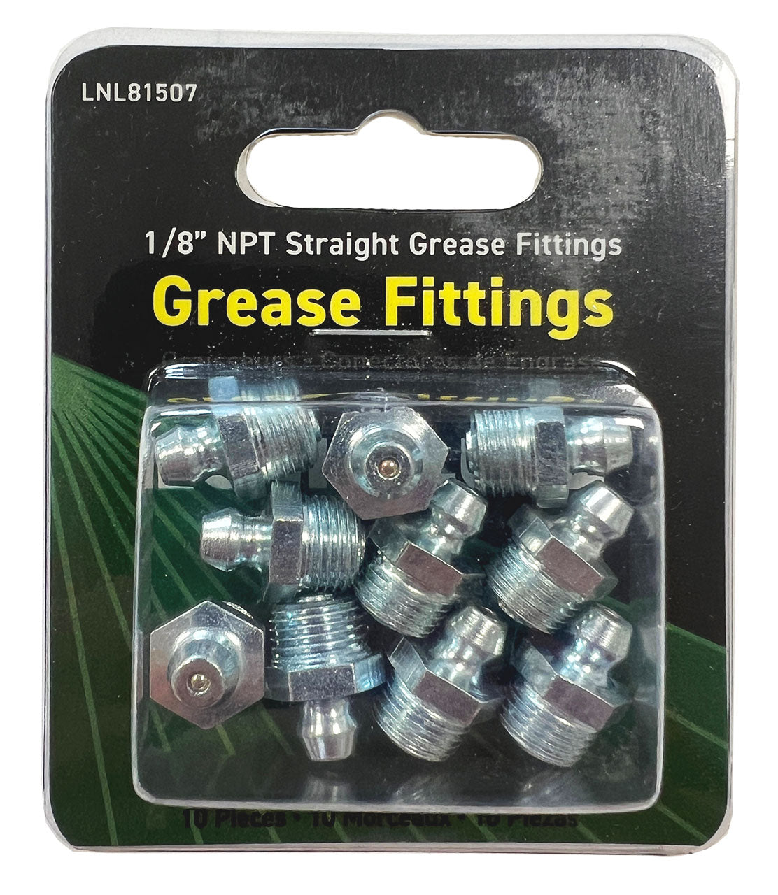 LockNLube Grease Fittings - 1/8" NPT Straight, 10-Pack