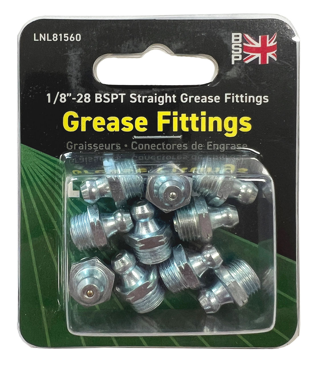 LockNLube Grease Fittings - 1/8"-28 BSPT Straight, 10-Pack