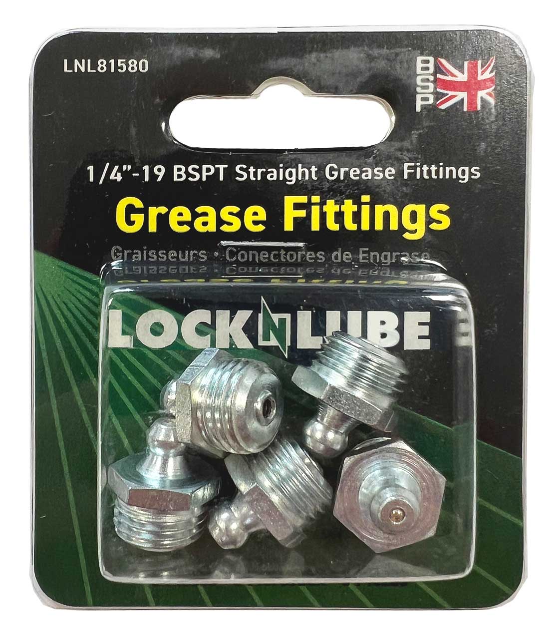 LockNLube Grease Fittings - 1/4"-19 BSPT Straight, 5-Pack